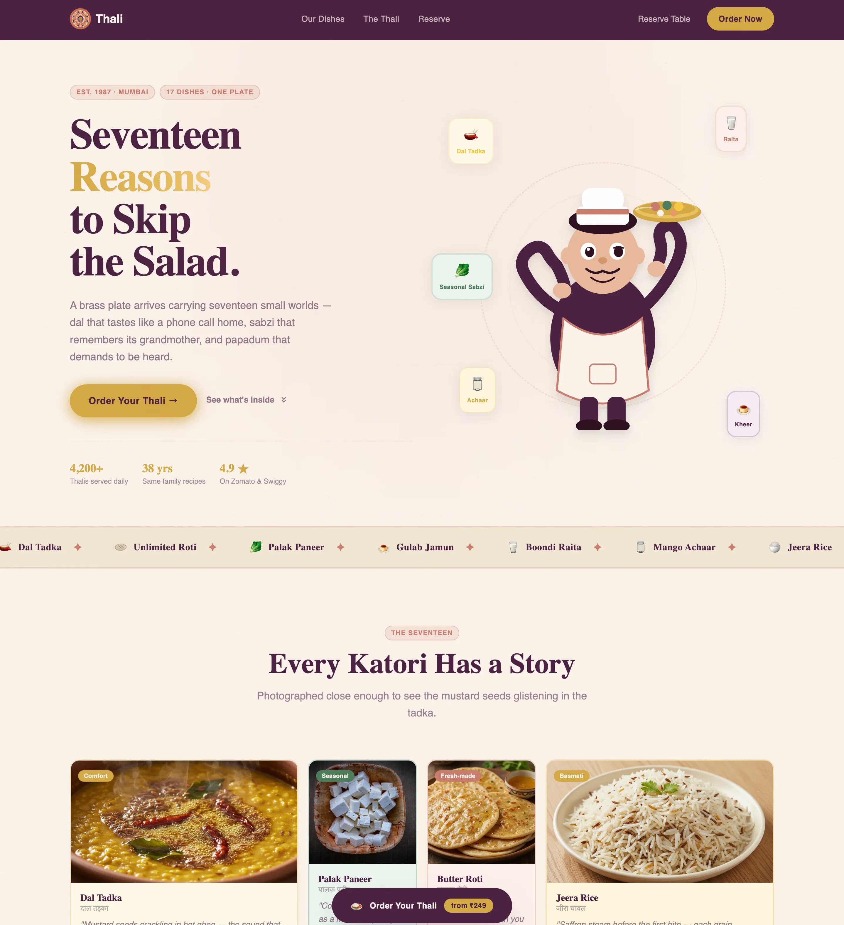 Thali — Authentic Indian Restaurant Landing Page Template