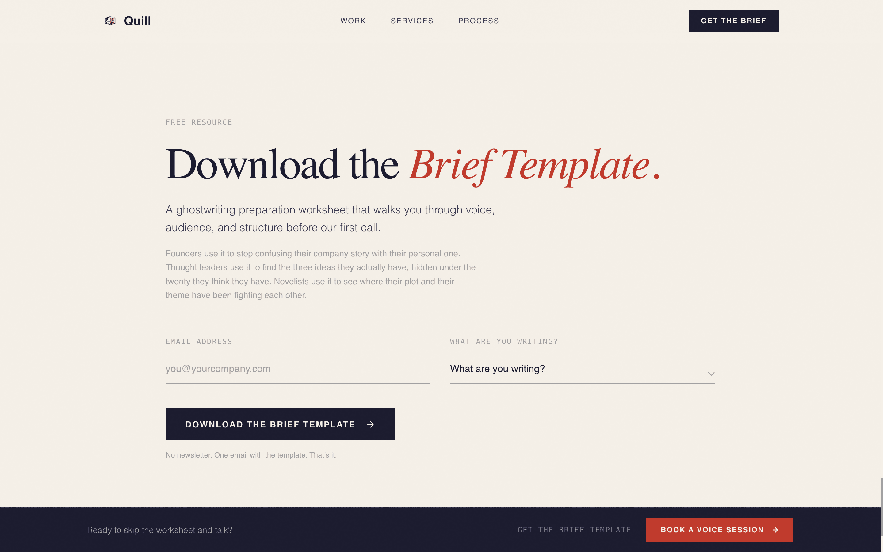 Quill - Transformative Ghost Writer Landing Page Template