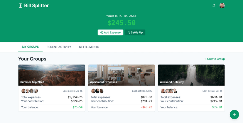 Bill splitting app preview