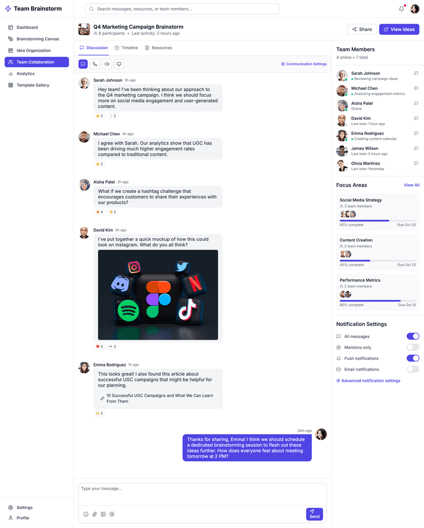 Team brainstorming app preview