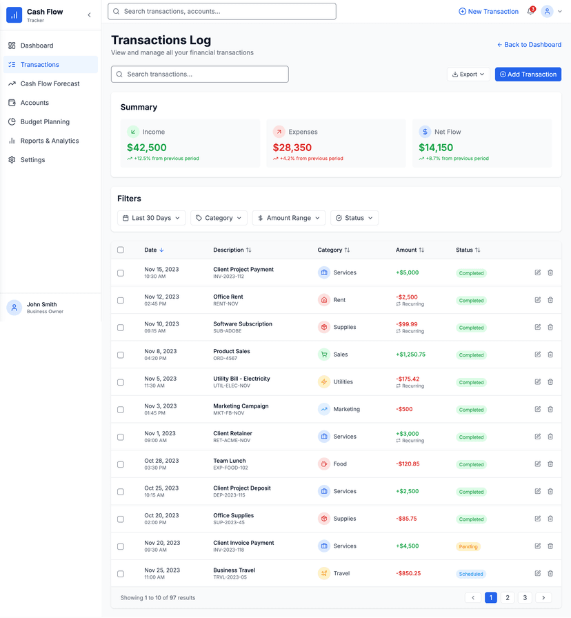 Cash flow app preview