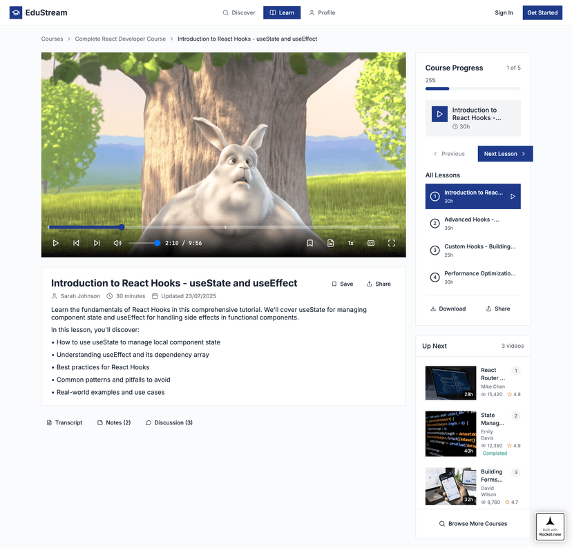 Educational Video content streaming platform preview