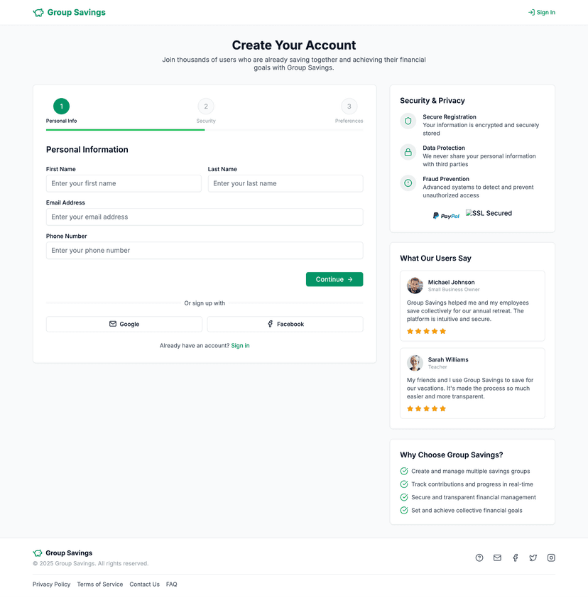 Group savings app preview